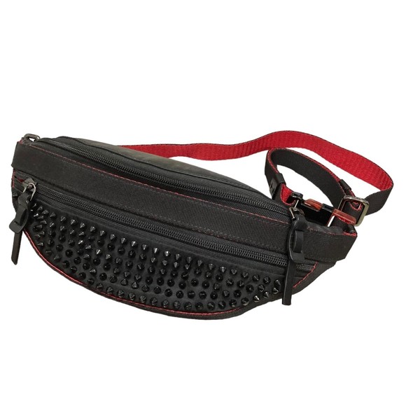 Christian Louboutin Spike Studded Waist Bag Black Red - Picture 1 of 7